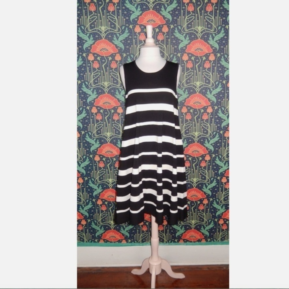 COS Black White Knit A-Line Striped Swing Sleeveless Dress L